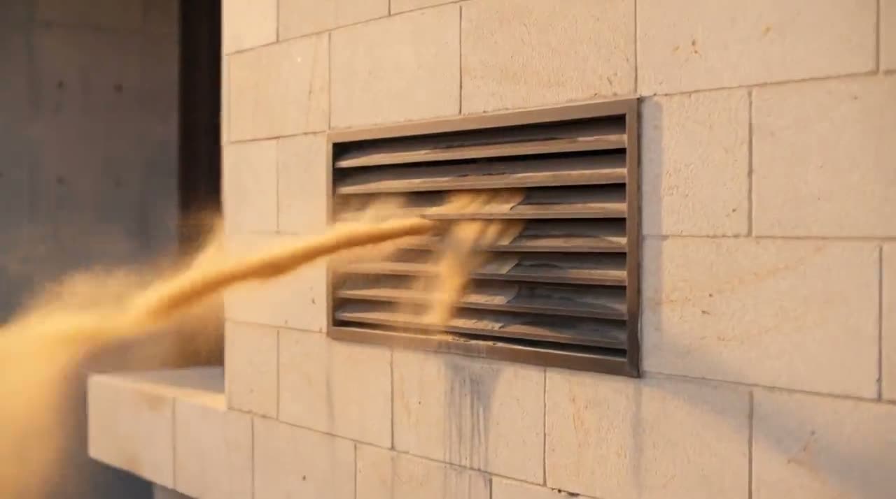 Sand being pulled into an outdoor air intake grille